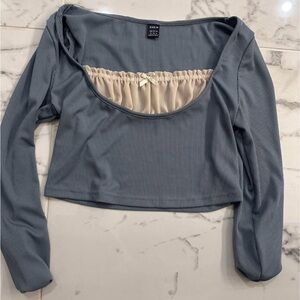 SHEIN Blue and Cream Long Sleeve Crop Top